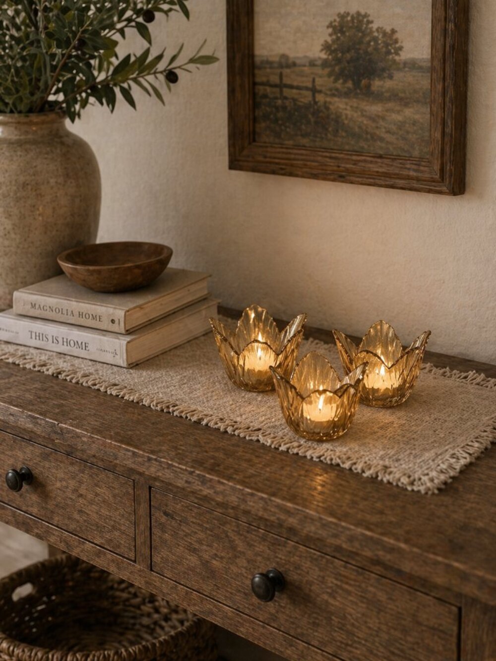 Set of 3 Leaf Glass Candle Holders